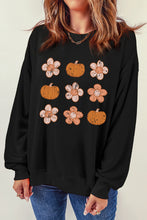 Load image into Gallery viewer, Simply Love Round Neck Long Sleeve Pumpkin &amp; Flower Graphic Sweatshirt
