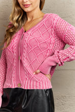 Load image into Gallery viewer, HEYSON Soft Focus Full Size Wash Cable Knit Cardigan in Fuchsia
