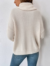 Load image into Gallery viewer, Woven Right Decorative Button Turtleneck Dropped Shoulder Sweater
