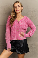 Load image into Gallery viewer, HEYSON Soft Focus Full Size Wash Cable Knit Cardigan in Fuchsia
