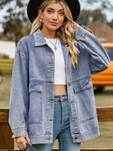 Load image into Gallery viewer, Dropped Shoulder Denim Jacket with Pockets
