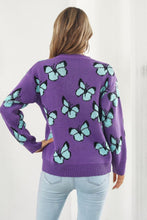 Load image into Gallery viewer, Butterfly Pattern Round Neck Dropped Shoulder Sweater
