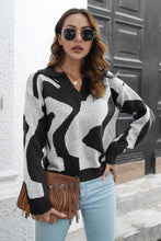 Load image into Gallery viewer, Two-Tone Johnny Collar Dropped Shoulder Pullover Sweater
