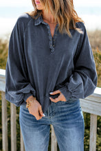 Load image into Gallery viewer, Quarter-Snap Collared Lantern Sleeve Sweatshirt
