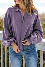 Load image into Gallery viewer, Quarter-Snap Collared Lantern Sleeve Sweatshirt
