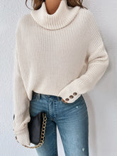 Load image into Gallery viewer, Woven Right Decorative Button Turtleneck Dropped Shoulder Sweater
