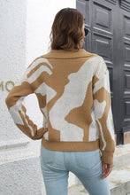 Load image into Gallery viewer, Two-Tone Johnny Collar Dropped Shoulder Pullover Sweater
